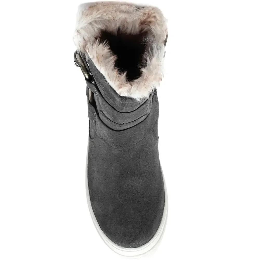 J/Slides NYC Nelly Gray Women Winter Boot Size 8.5 Suede Faux Fur Waterproof New